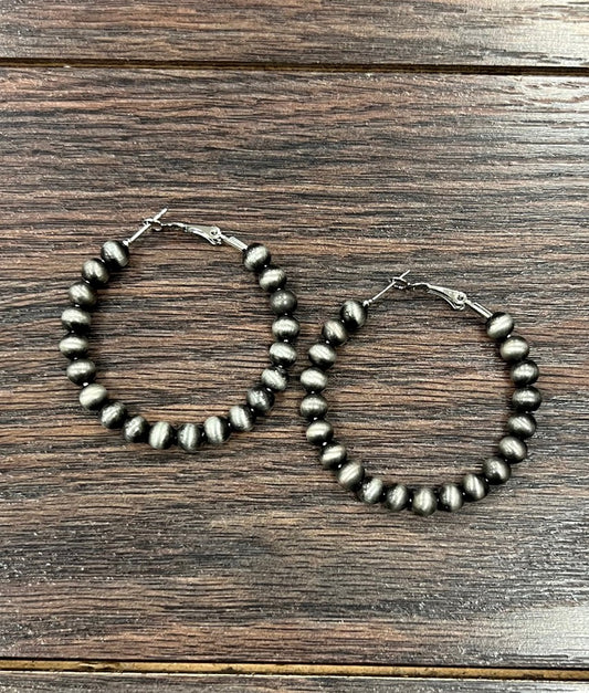 Handmade 45mm Hoop, 6mm Navajo Bead Earrings