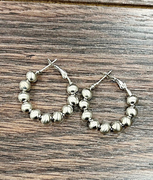 Handmade 25mm Hoop, 6mm Silver Navajo Earrings
