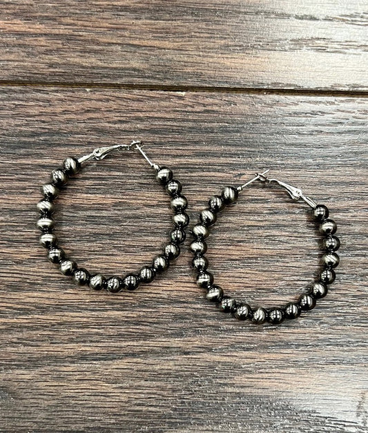 Handmade 45mm Hoop, 6mm Polish Navajo Earrings