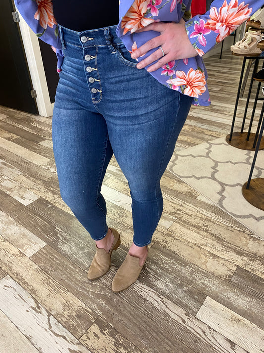 Judy Blue Rose Classic Button Fly Skinny Jeans - Plus