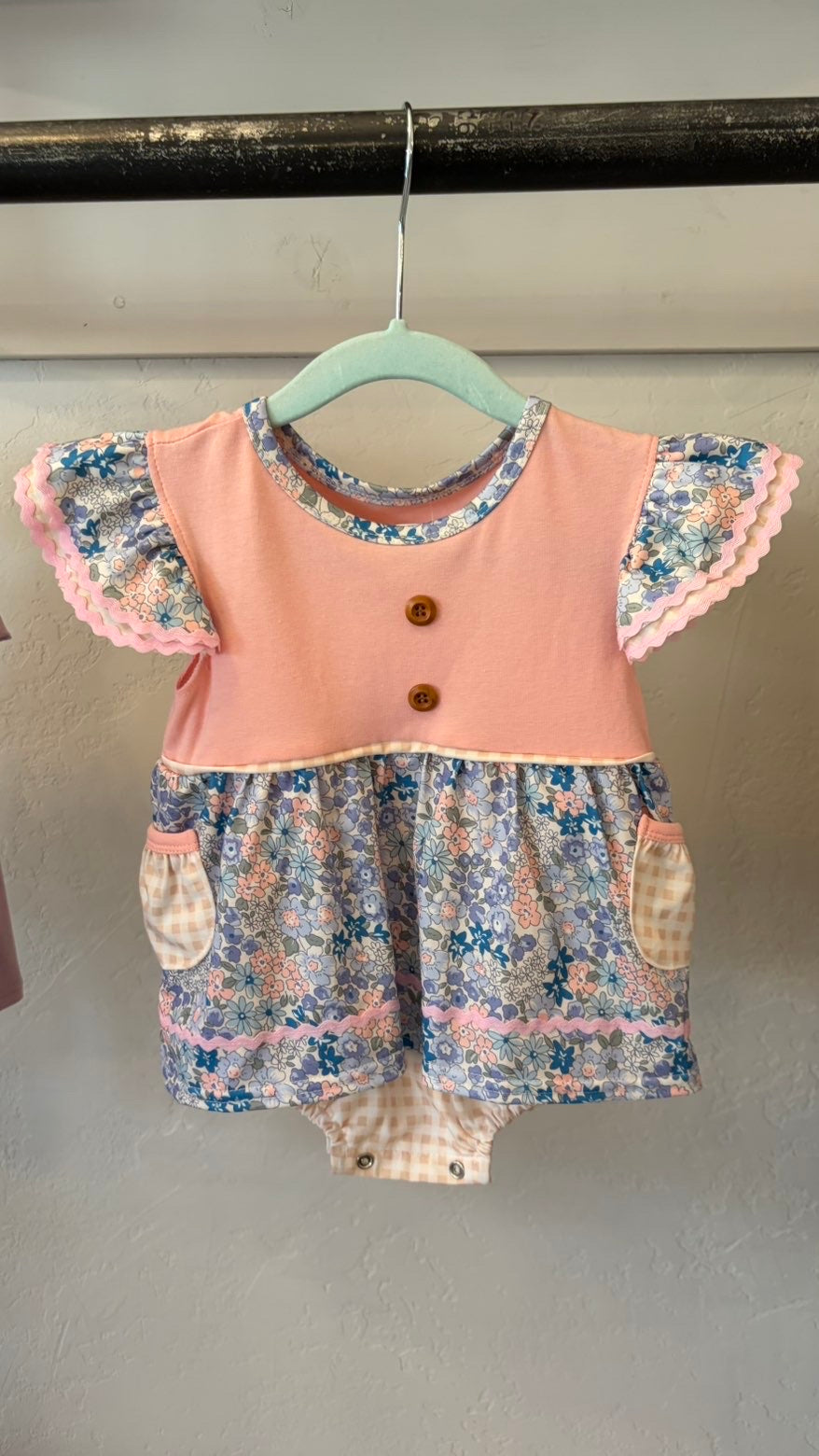Pink Floral Print Ruffle Girl Onesie