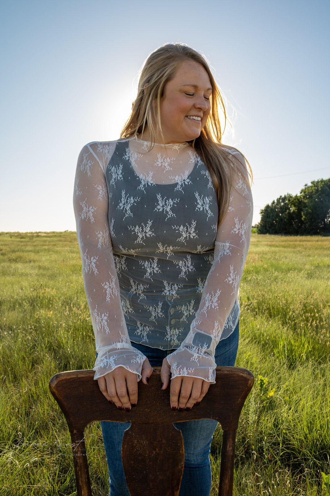 White floral Lace Mesh Top