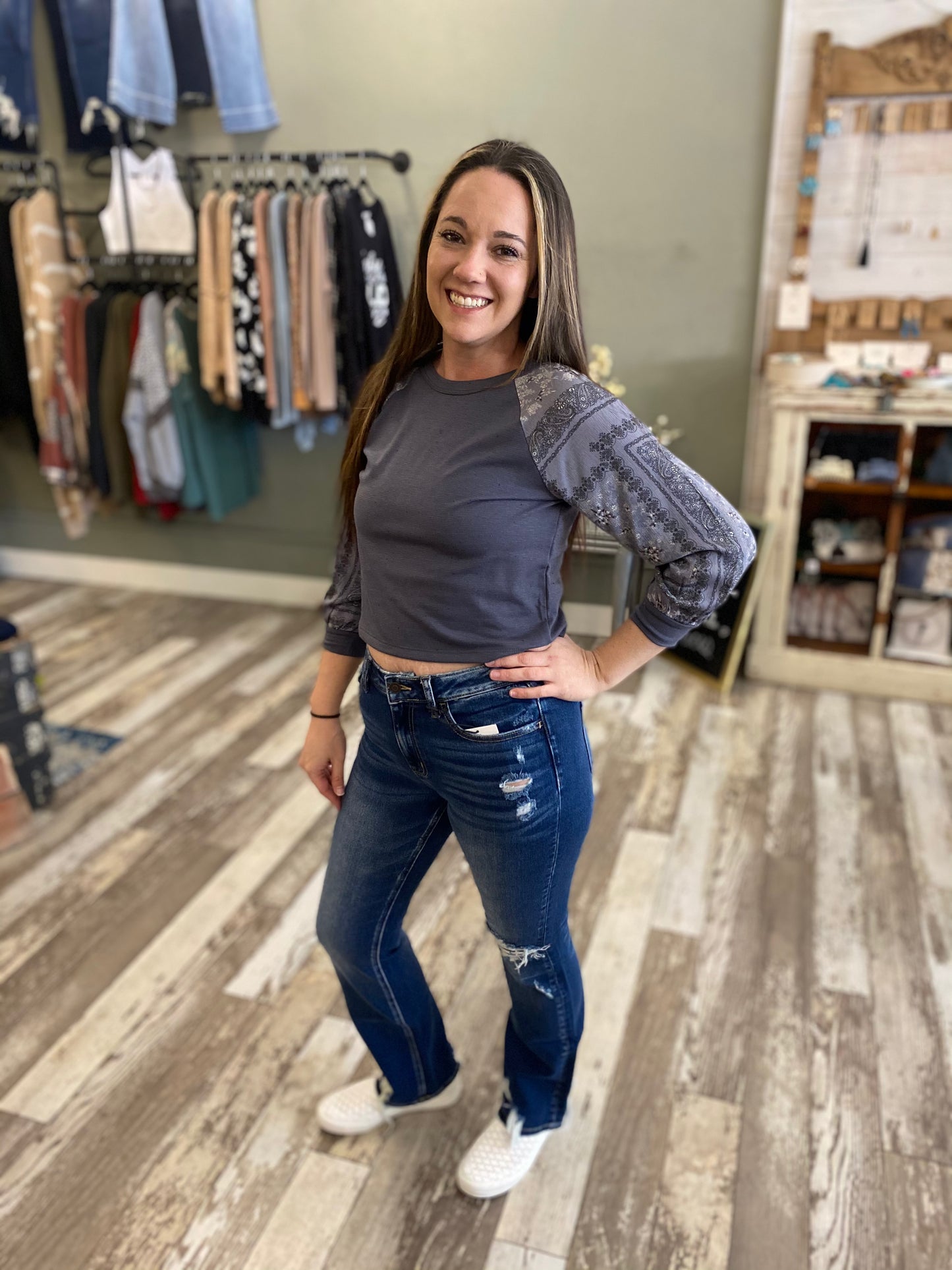 Blueish Grey Bandana Crop Top
