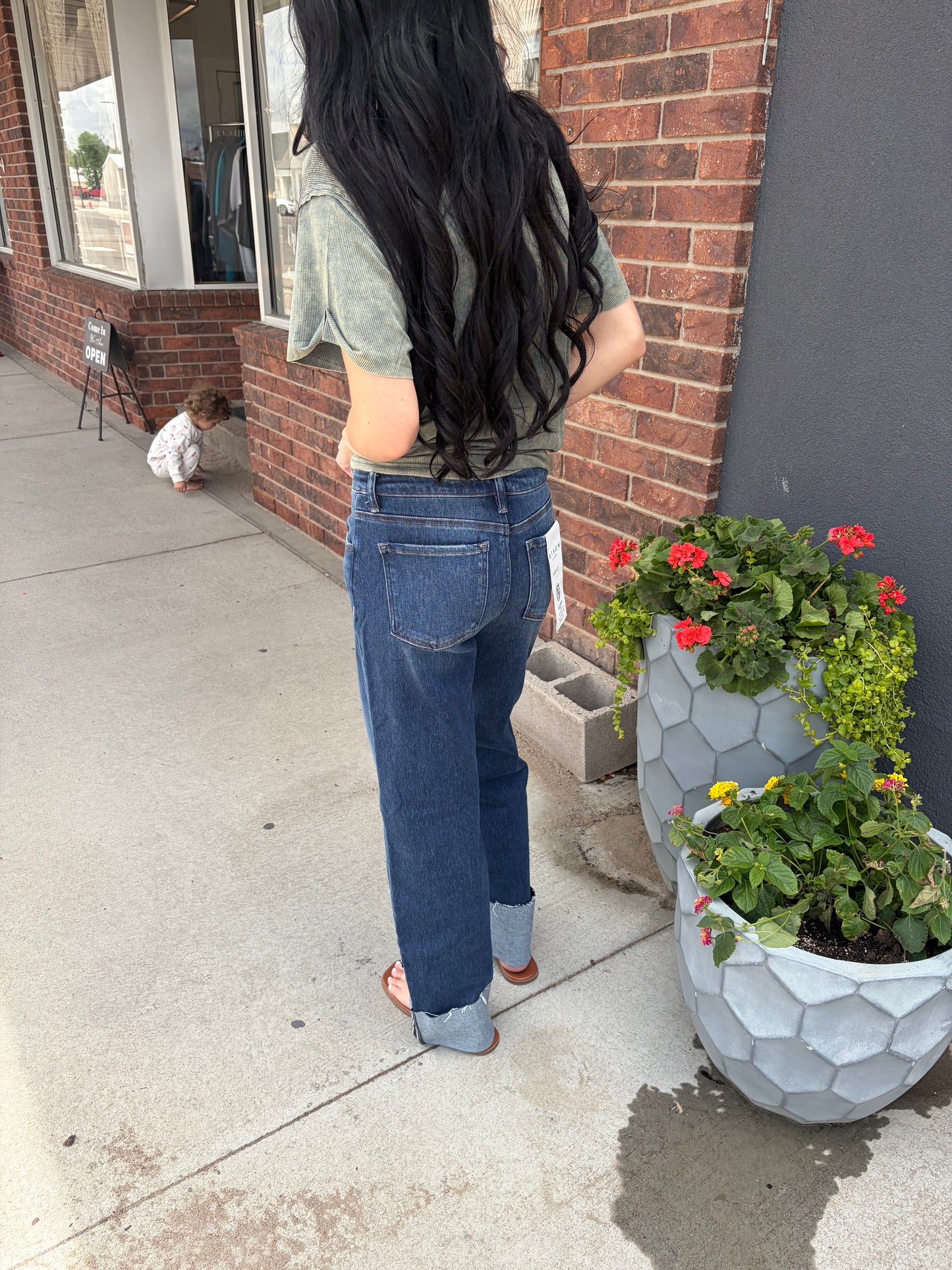 Risen Mid Rise Wide Cuffed Jeans