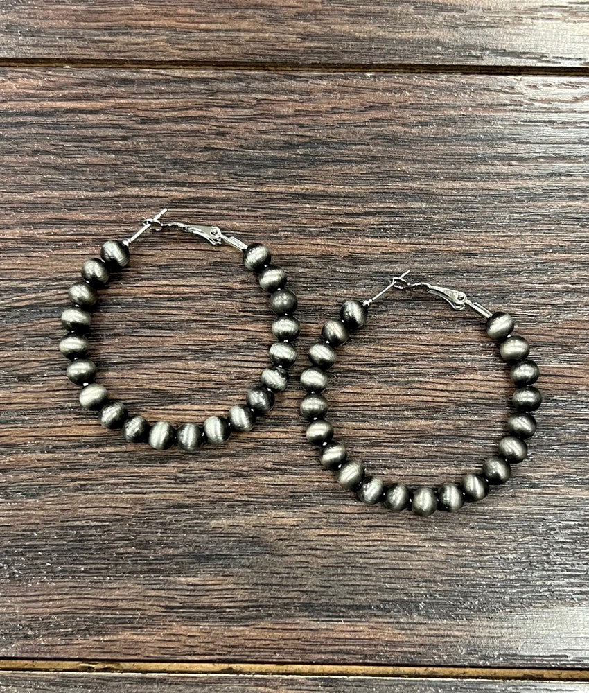 Handmade 45mm Hoop, 6mm Navajo Bead Earrings