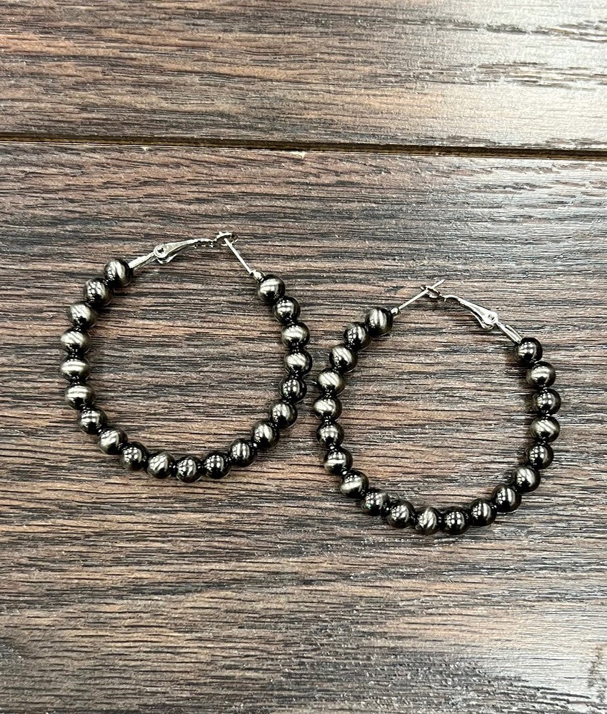 Handmade 45mm Hoop, 6mm Polish Navajo Earrings