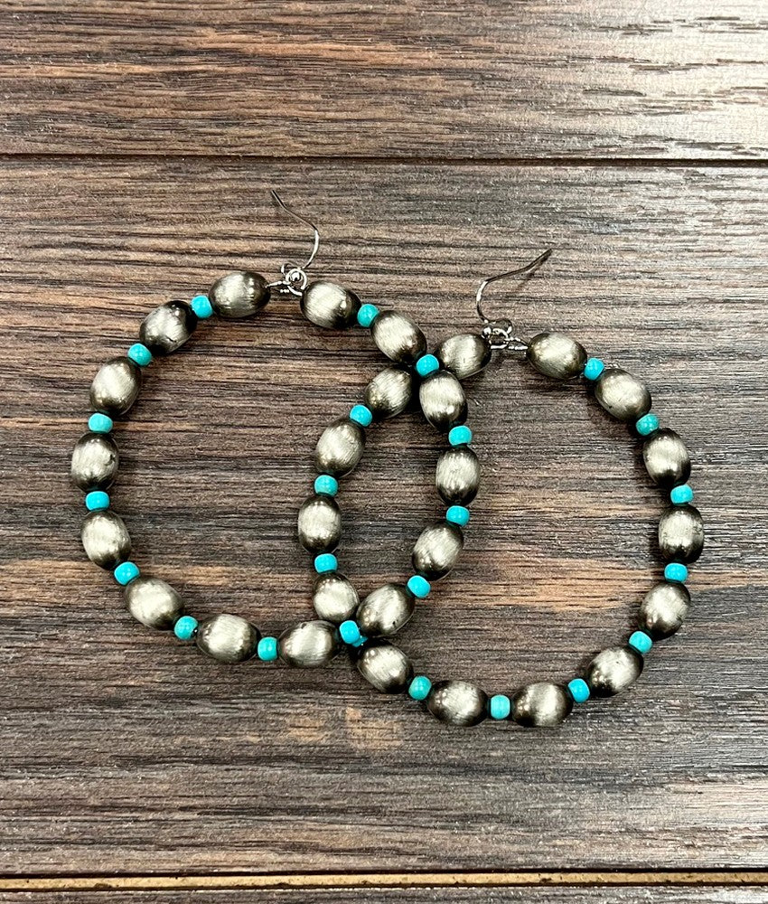 Handmade 10mm Oval Navajo Bead, 65mm Hoop Earrings