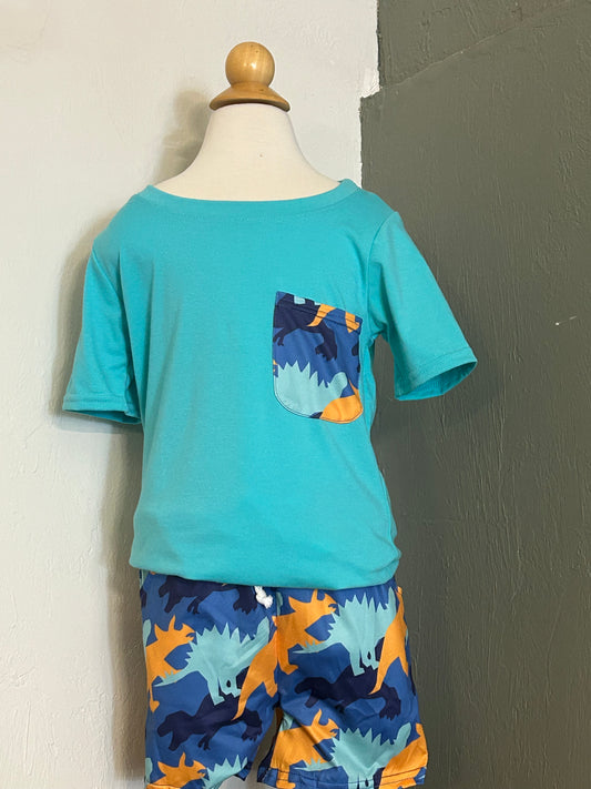 Pocket top  w/dinosaur shorts boys￼