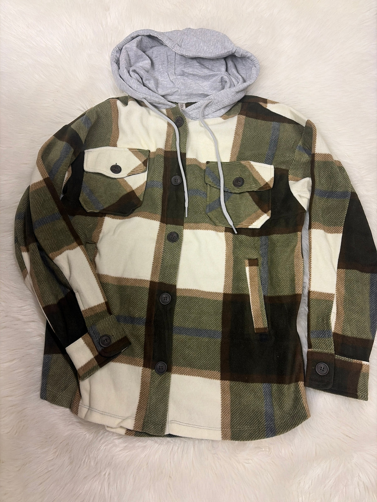 Button up Fleece flannel w/hood