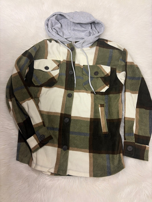 Button up Fleece flannel w/hood