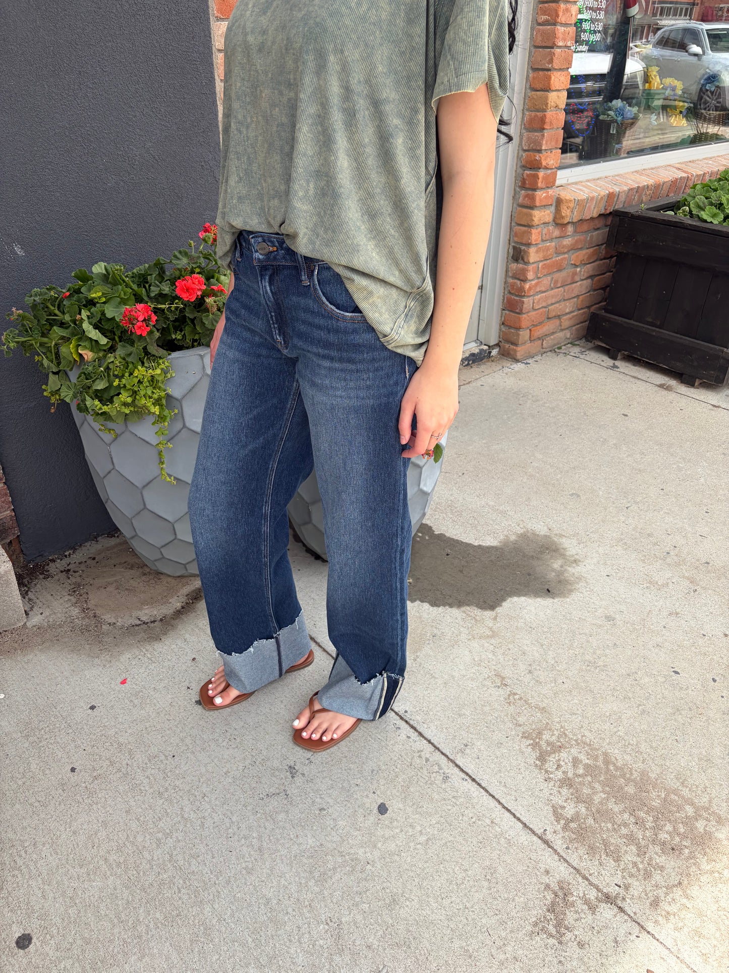 Risen Mid Rise Wide Cuffed Jeans