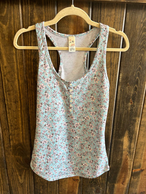 Floral button front tank top