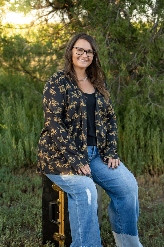 Cowgirl Printed Cardigan - Plus