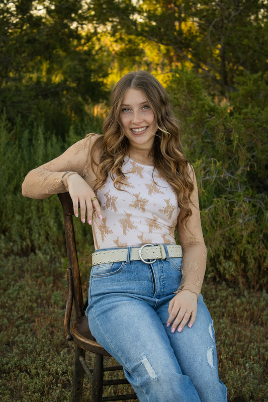 Coffee floral Lace Mesh top