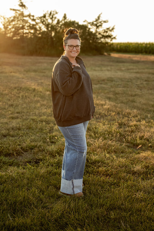 Black Half Zip Pullover - Plus