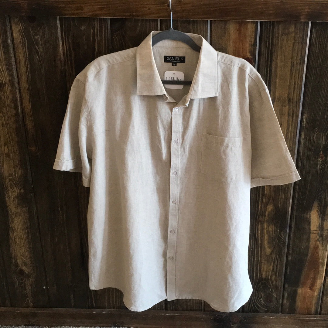 Men's Linnen Short Sleeve Button UP