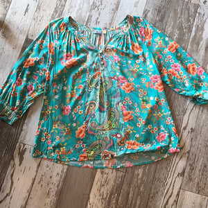 Curvy Turquoise Floral Blouse