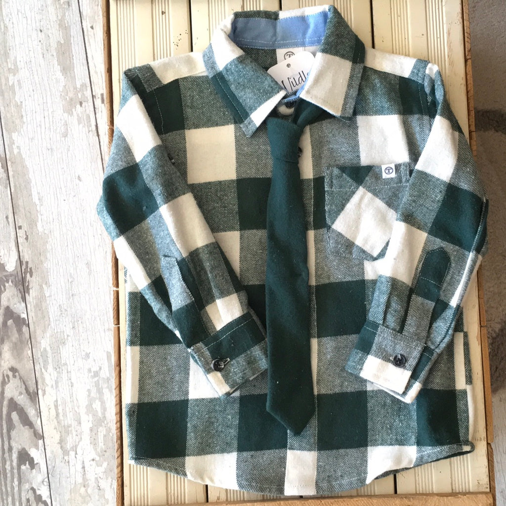 Kids Green Flannel with Removable Tie